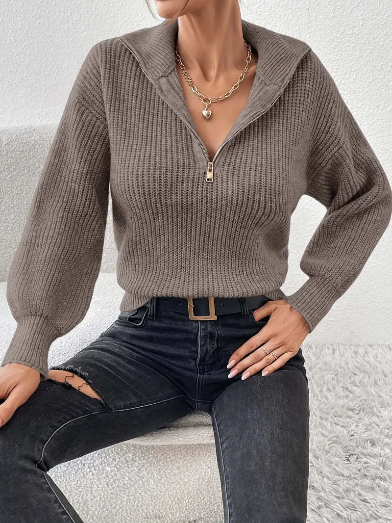 Lillymoda | Belle - lässiger Strickpullover mit halbem Reißverschluss