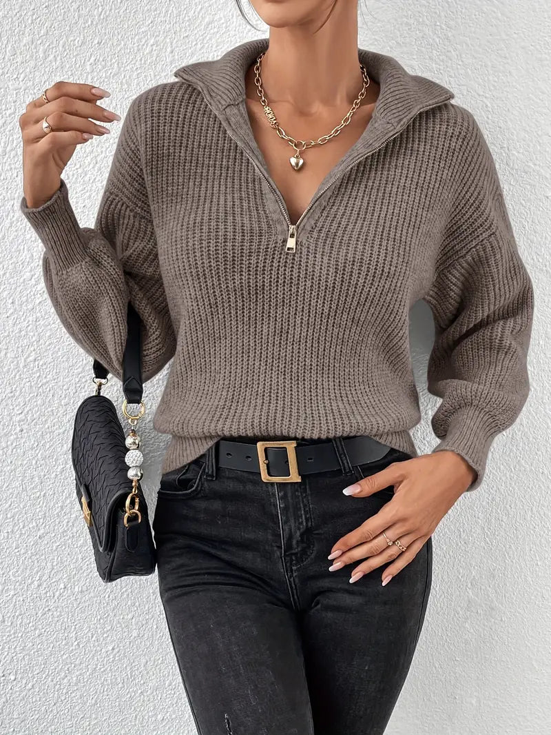Lillymoda | Belle - lässiger Strickpullover mit halbem Reißverschluss