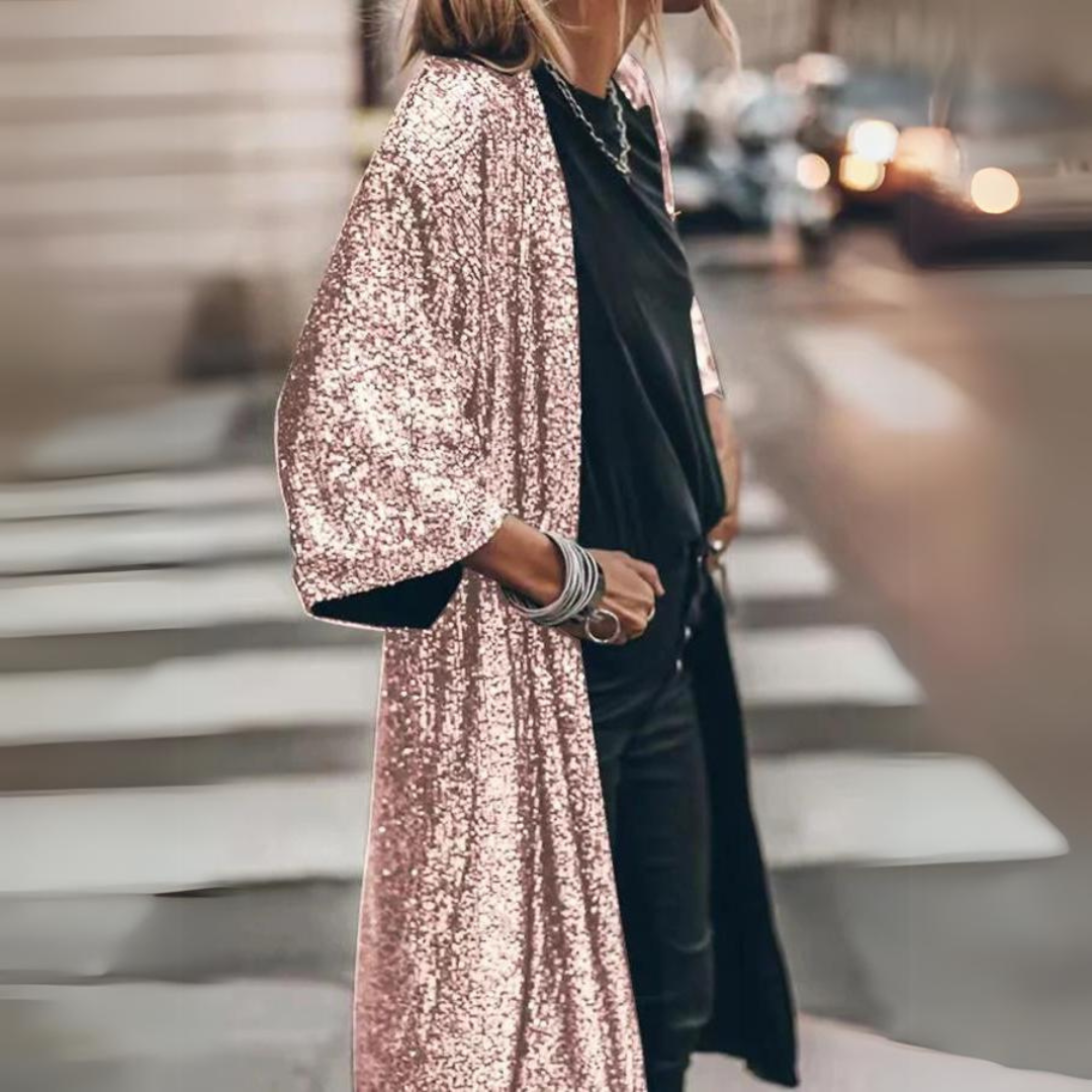 Clara Strickjacke | Elegante, lang geschnittene Strickjacke mit Pailletten und weiten Ärmeln
