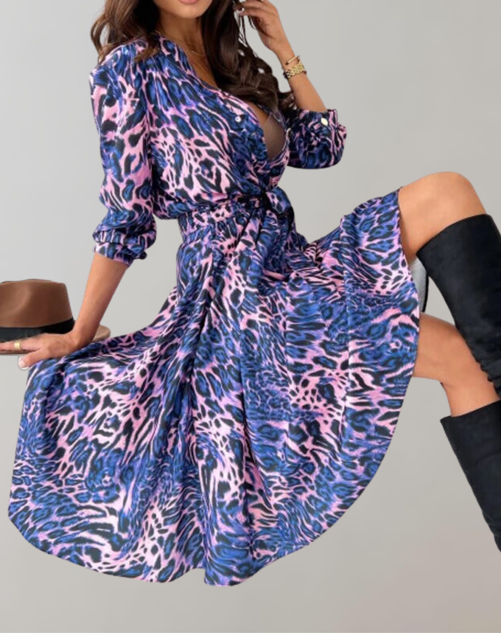 Lillymoda | Bella - lässiges Langarm bedrucktes Kleid
