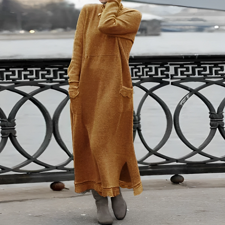Lillymoda | Adalynn - Langärmeliges Maxikleid mit Fleece Futter für Frauen