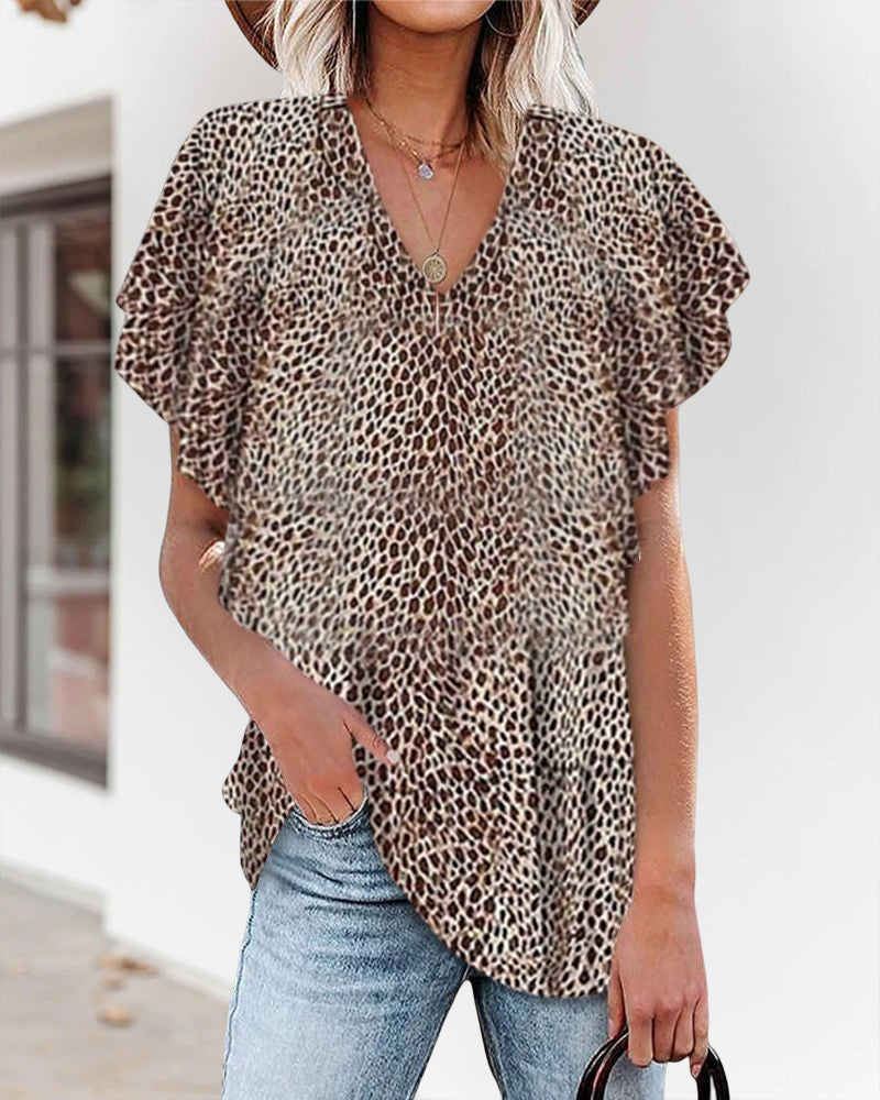 Lillymoda | Emery - stylisches Leoparden-Oberteil mit V-Ausschnitt