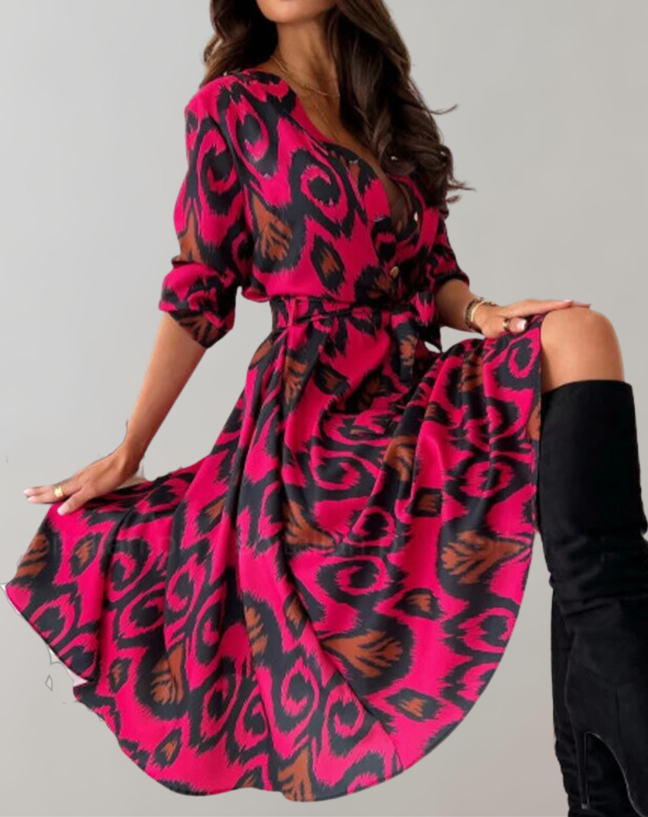 Lillymoda | Bella - lässiges Langarm bedrucktes Kleid