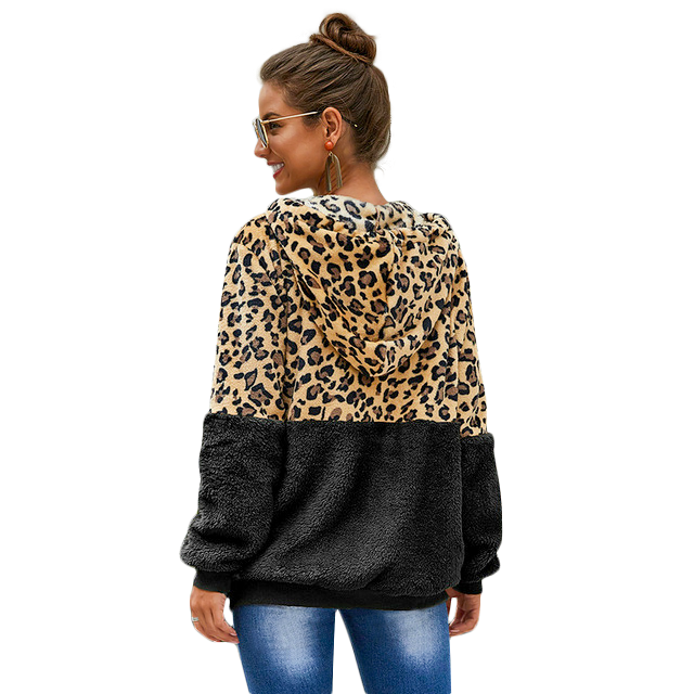 Lillymoda | Eleanor - Leopard Sherpa Strickjacke mit Kapuze
