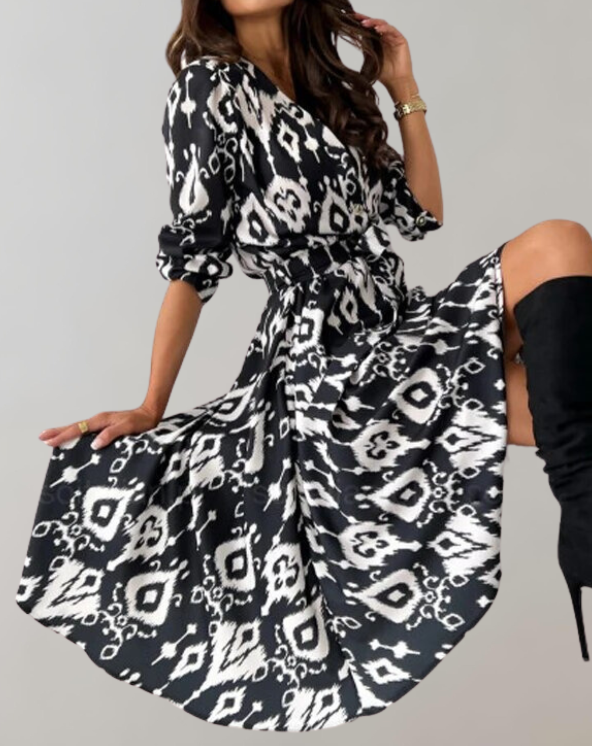 Lillymoda | Bella - lässiges Langarm bedrucktes Kleid