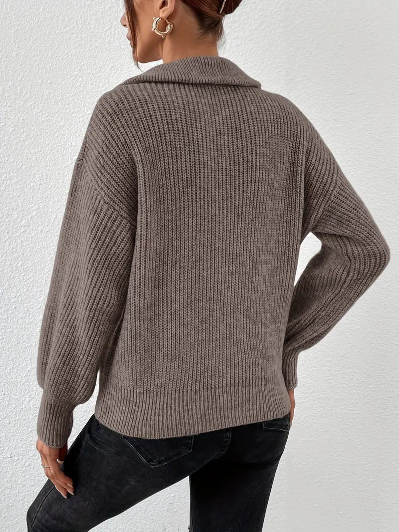 Lillymoda | Belle - lässiger Strickpullover mit halbem Reißverschluss
