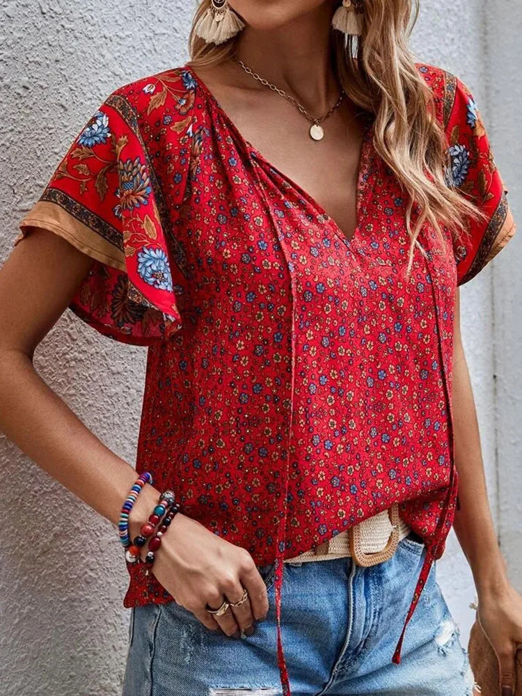 Damen Sommerbluse | V-Ausschnitt