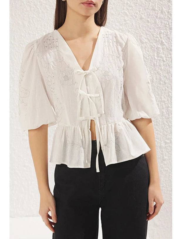 Damen Schnürbluse | Puffärmel