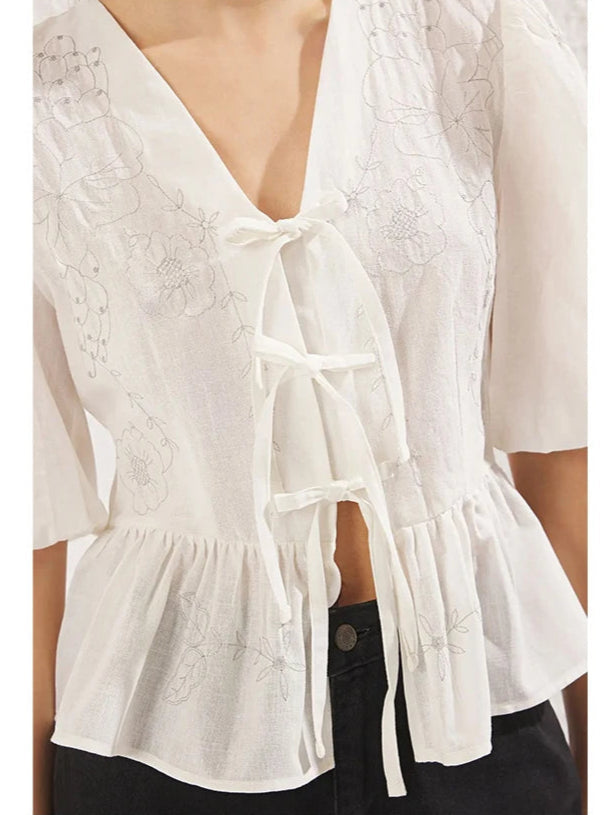 Damen Schnürbluse | Puffärmel