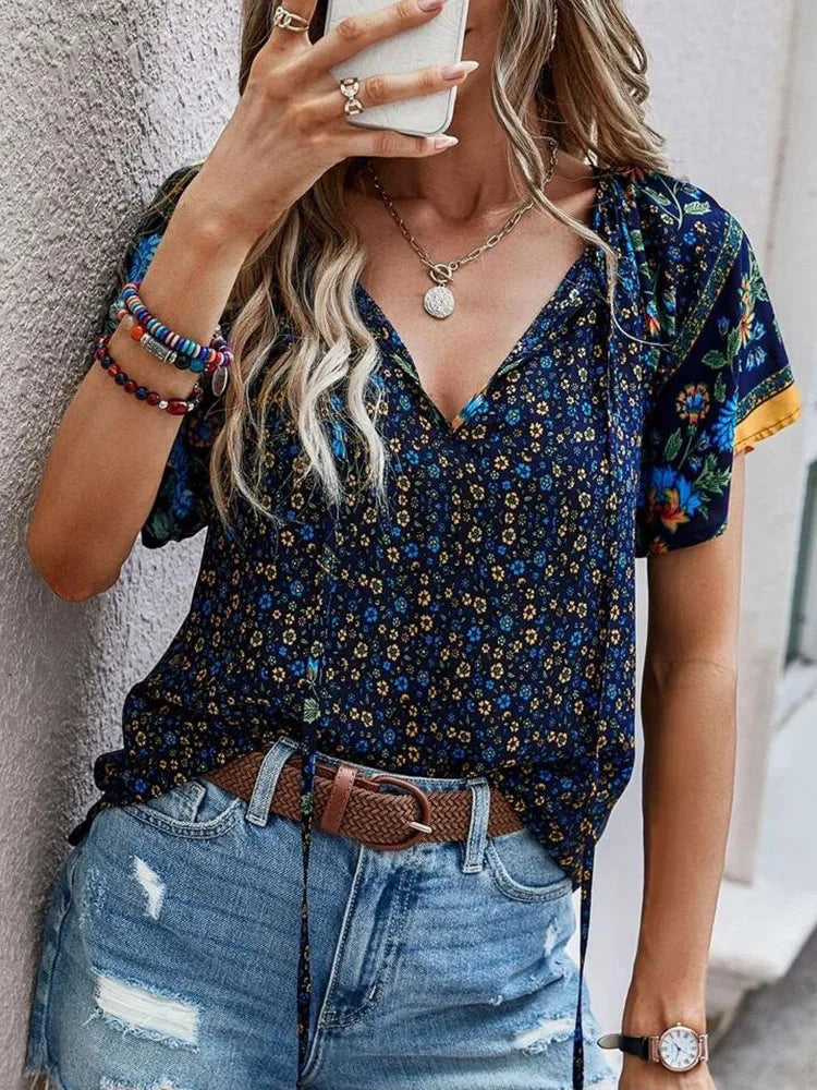 Damen Sommerbluse | V-Ausschnitt