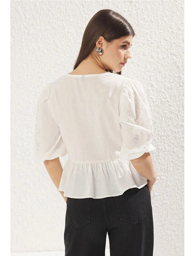 Damen Schnürbluse | Puffärmel