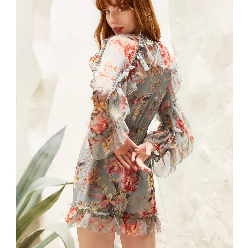 Persis - Retro Blumen Chiffon Jumpsuit