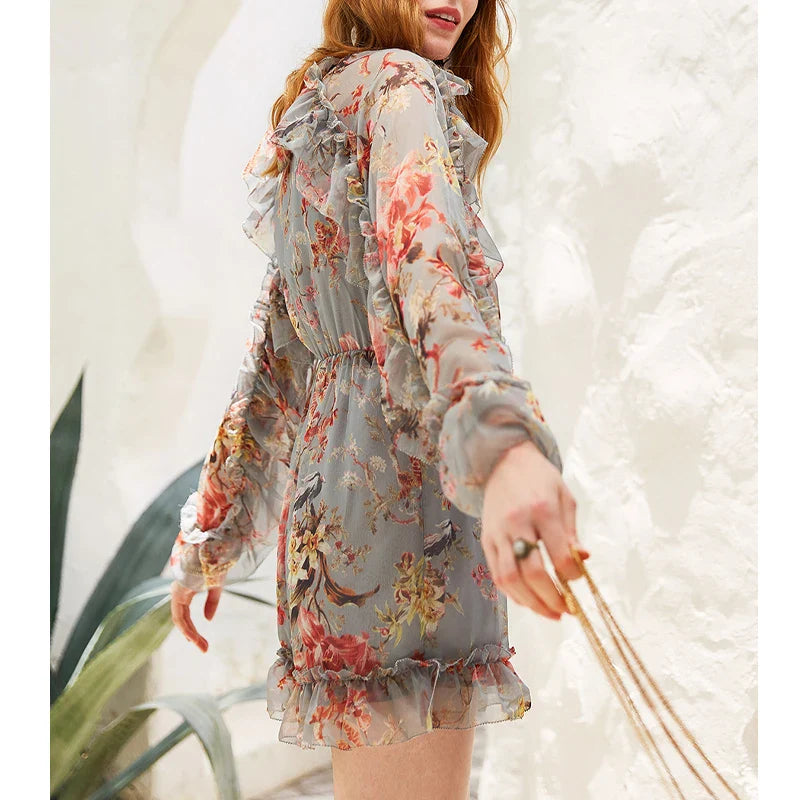 Persis - Retro Blumen Chiffon Jumpsuit