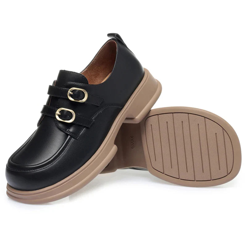 Xochil - Loafer Britischen Stil mit Doppel-Schnalle und Plateau