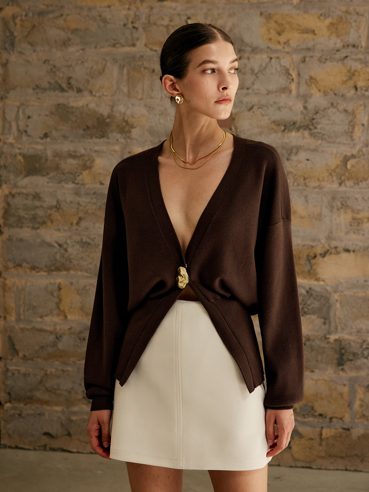 Goldener Knopf Schlichtes Cardigan