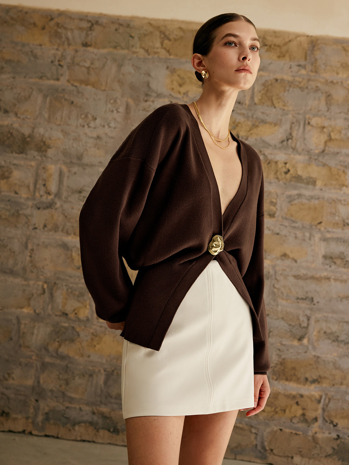 Goldener Knopf Schlichtes Cardigan