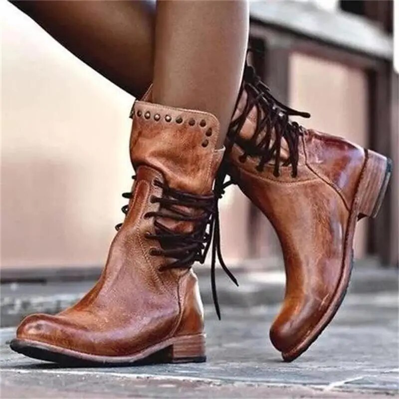 Lillymoda | Ava - Kunstlederstiefel mit Schnürsenkeln