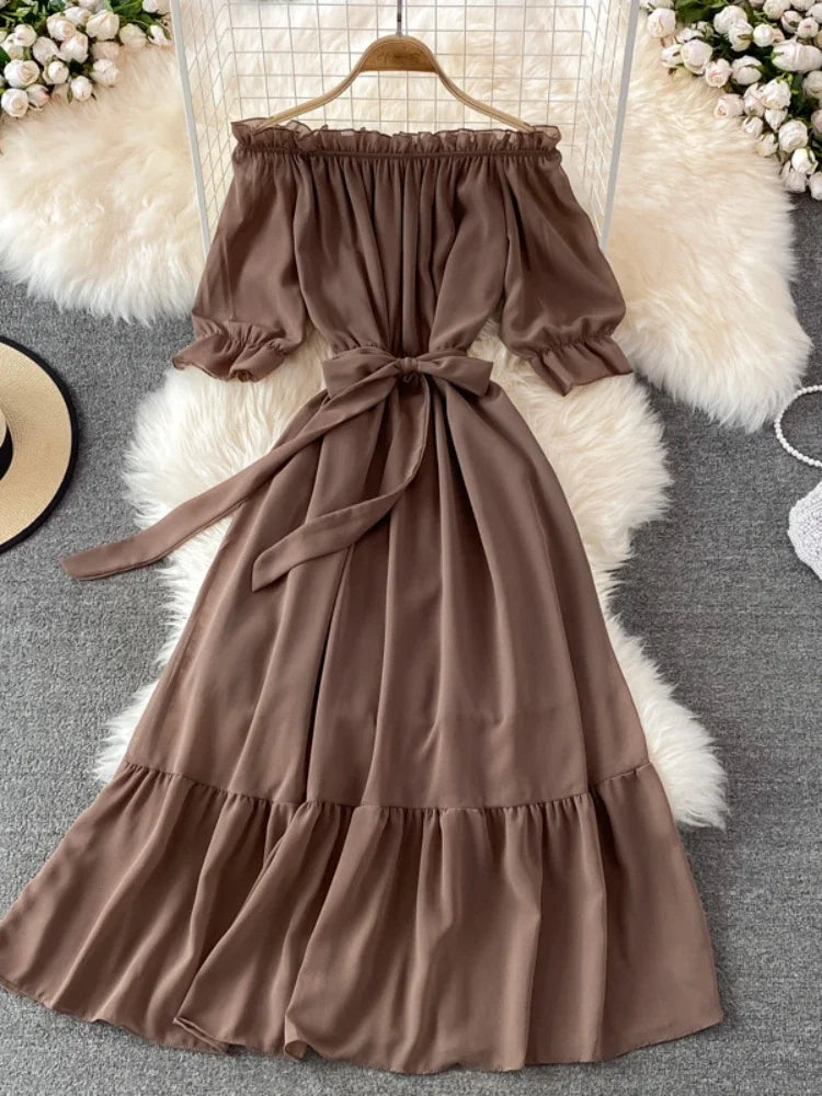 Lillymoda | Jayda - Stilvolles schulterfreies Chiffon-Kleid