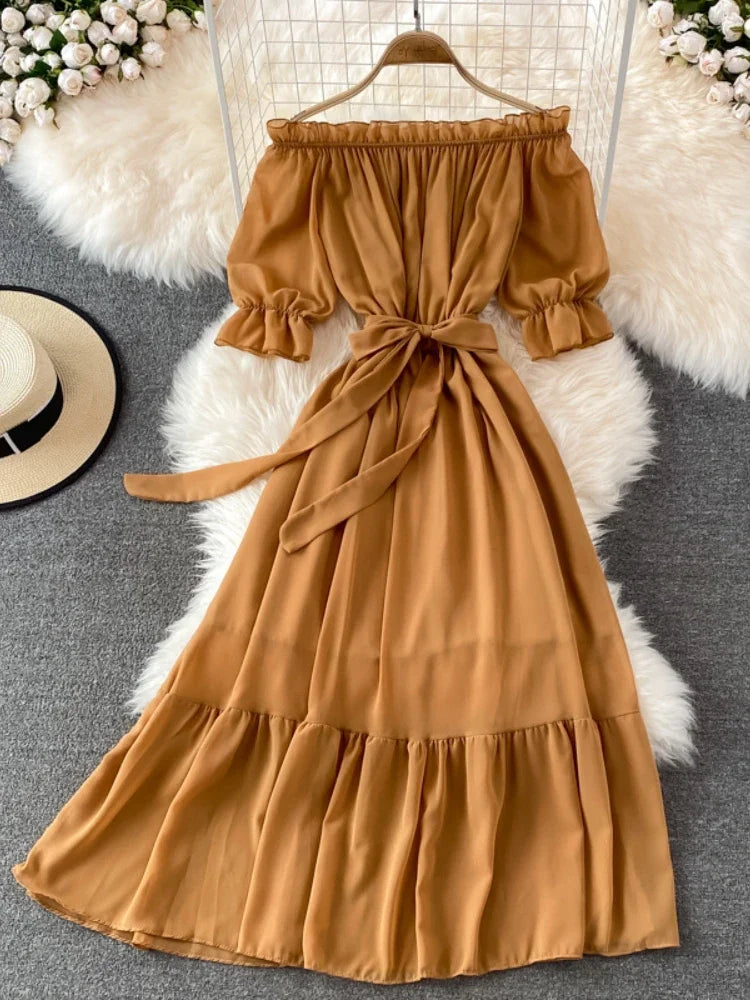 Lillymoda | Jayda - Stilvolles schulterfreies Chiffon-Kleid