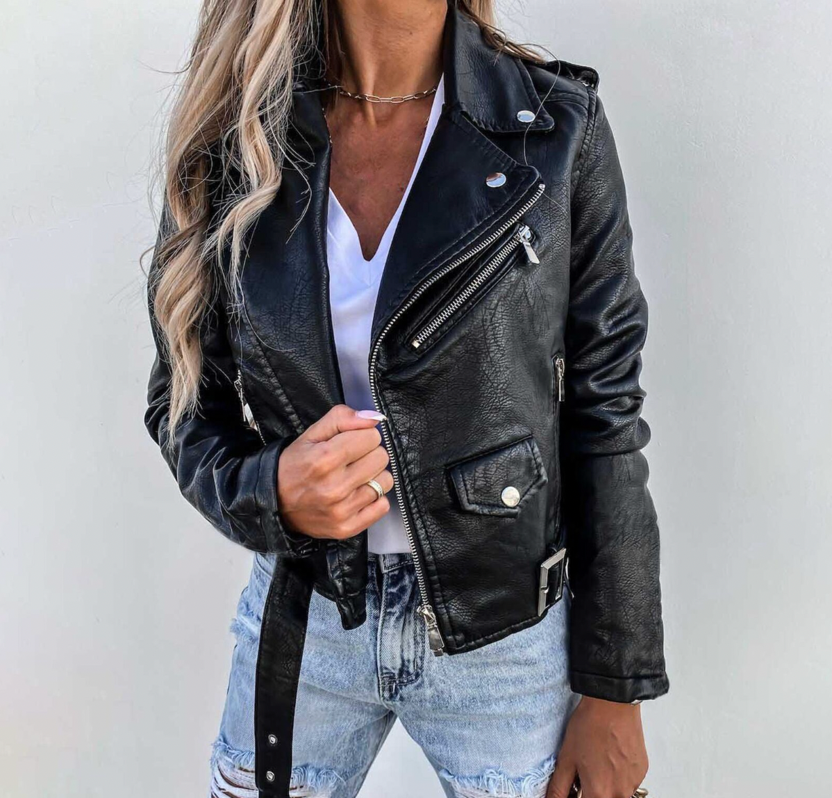 Lillymoda | Delilah - Frauen Stylische Lederjacke