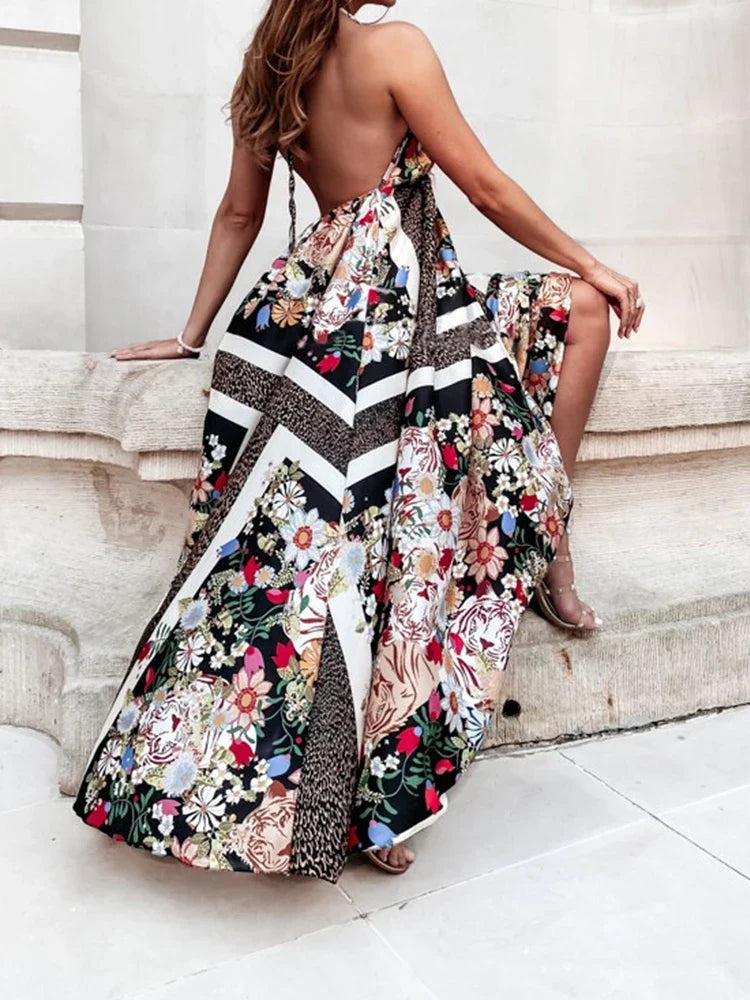 Lillymoda | Alessandra - Maxikleid mit floralem Print und Halterneck