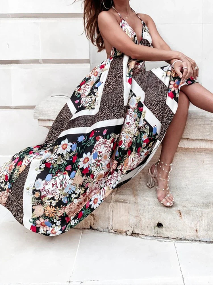Lillymoda | Alessandra - Maxikleid mit floralem Print und Halterneck