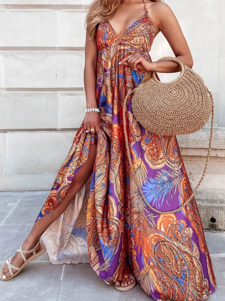 Lillymoda | Alessandra - Maxikleid mit floralem Print und Halterneck