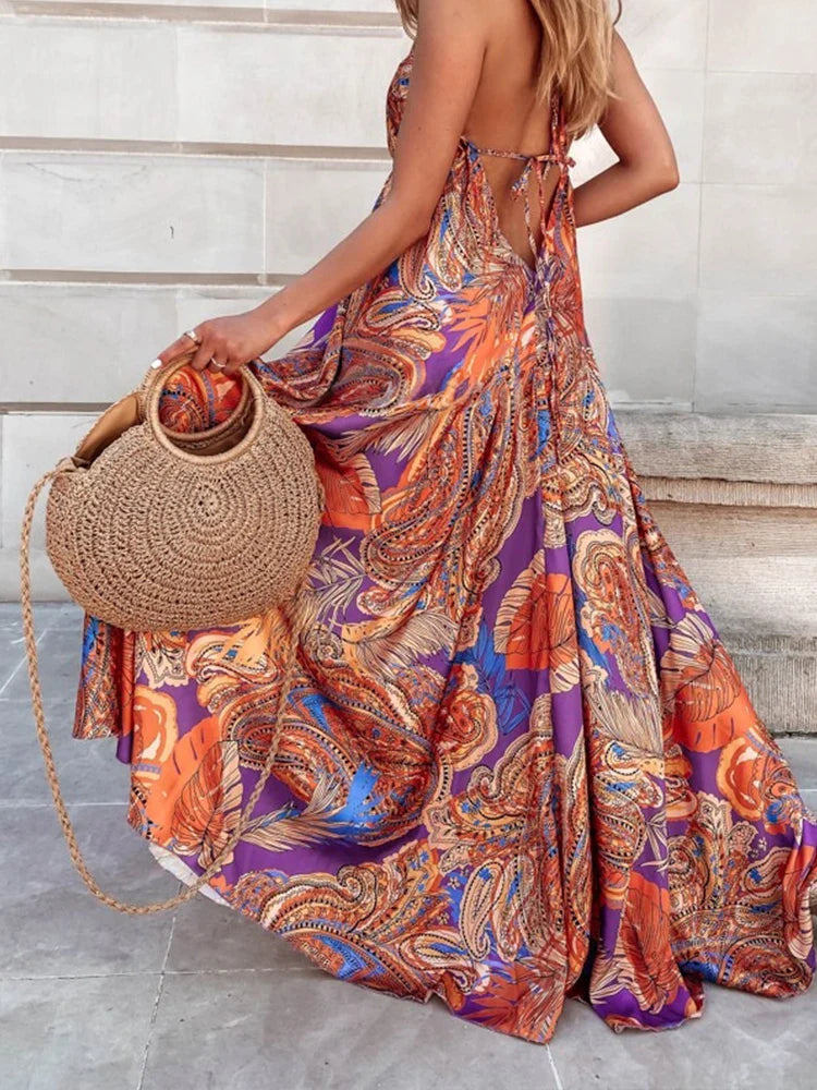 Lillymoda | Alessandra - Maxikleid mit floralem Print und Halterneck