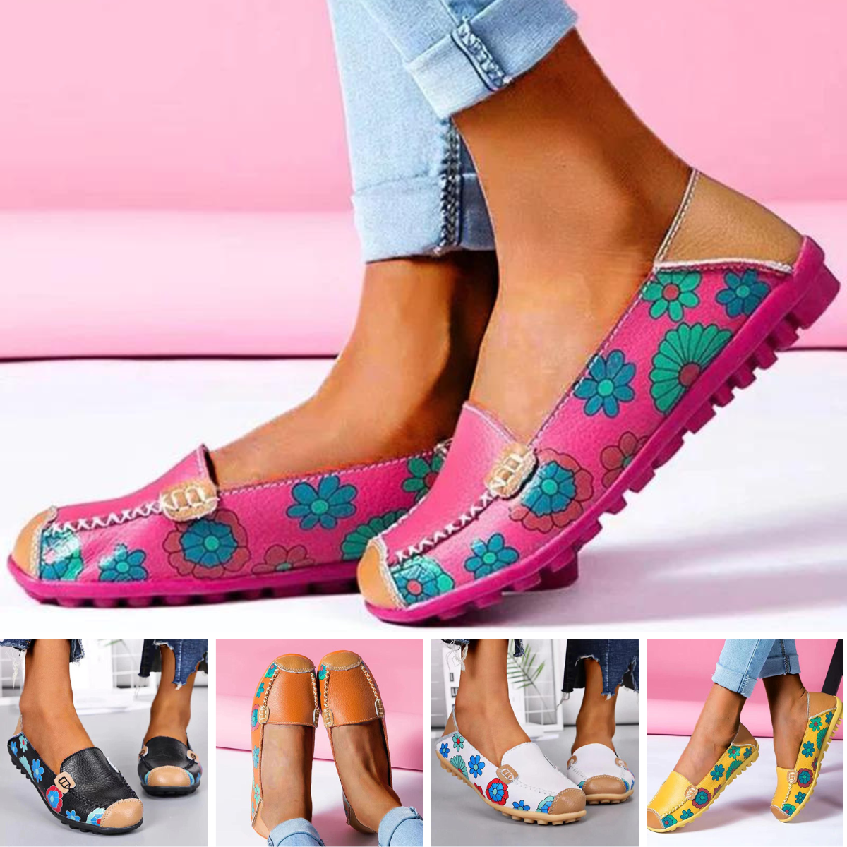 Loafer: Bequeme Slip-On-Schuhe mit Blumenmuster für Herbst