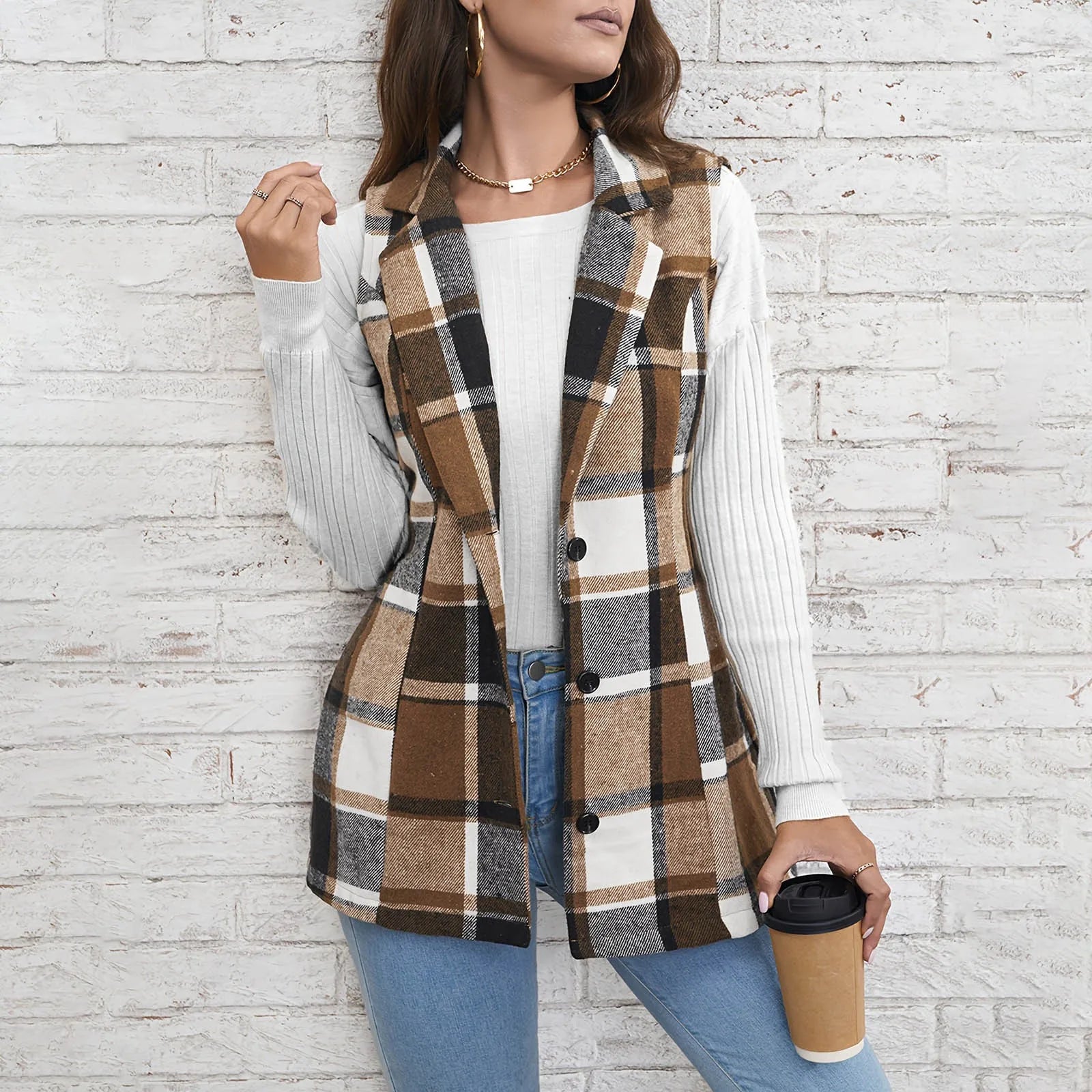 Lillymoda | Avalynn - Trendy Karierte Lange Weste