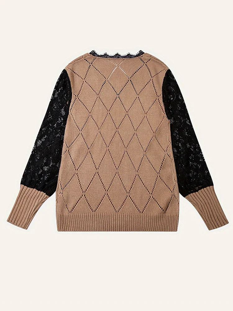 Lillymoda | Collins - Strickpullover mit V-Ausschnitt und Spitzenärmeln