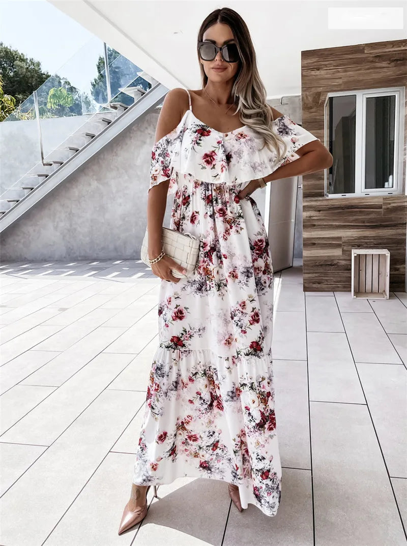 Lillymoda | Anaya - Blumiges Off-Shoulder Maxikleid