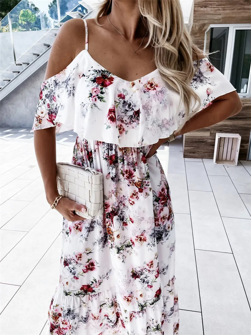 Lillymoda | Anaya - Blumiges Off-Shoulder Maxikleid