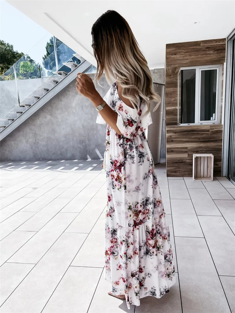 Lillymoda | Anaya - Blumiges Off-Shoulder Maxikleid