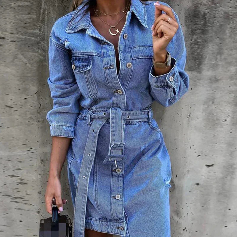 Lillymoda | Emily - elegantes Denim-Kleid mit Gürtel