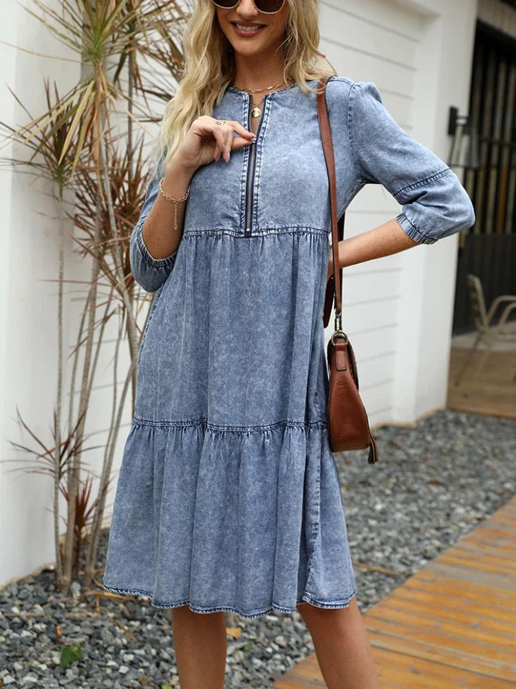 Lillymoda | Eleanor - Langärmeliges Kleid aus Denim
