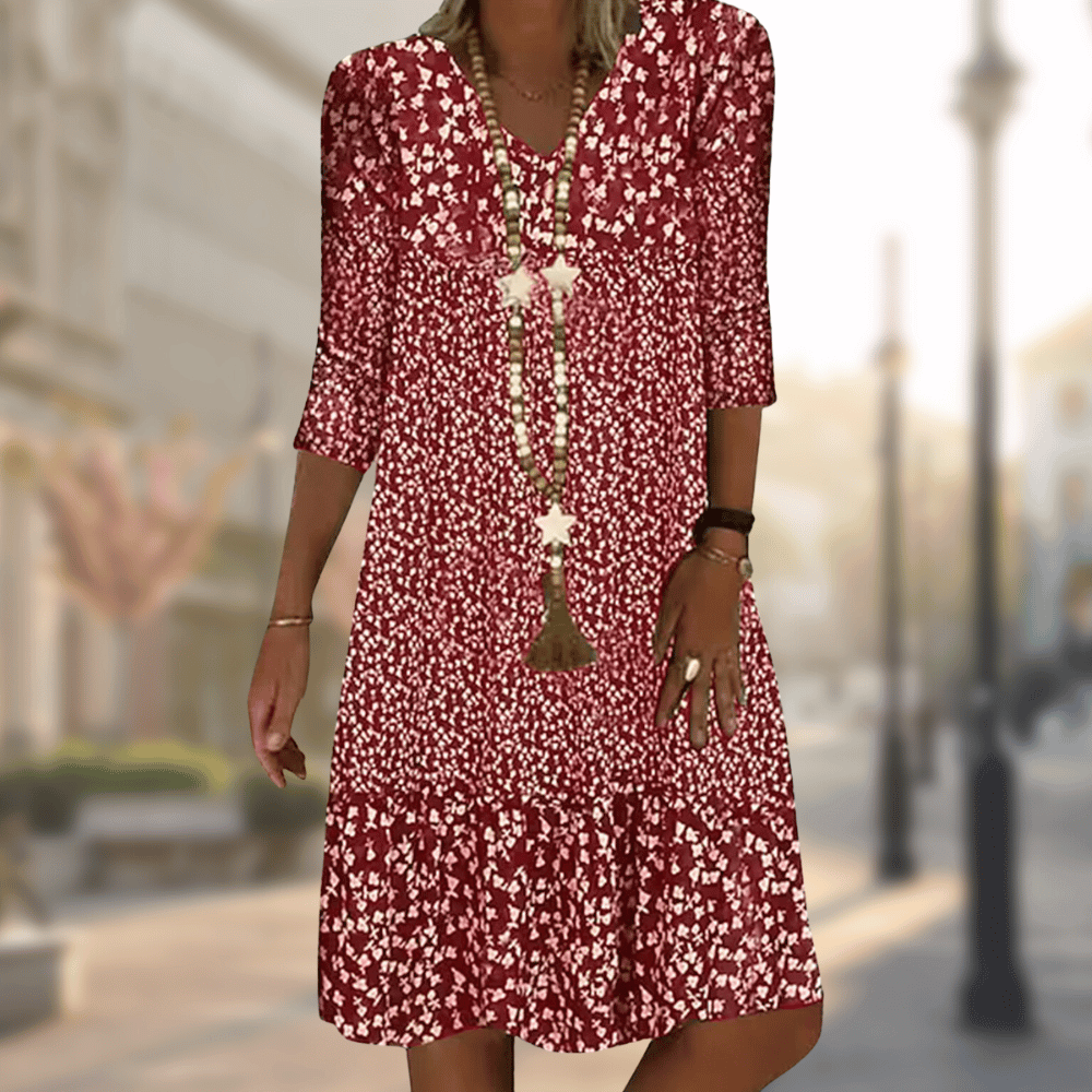 Lillymoda | Avery - Bedrucktes Lockeres Kleid mit V-Ausschnitt