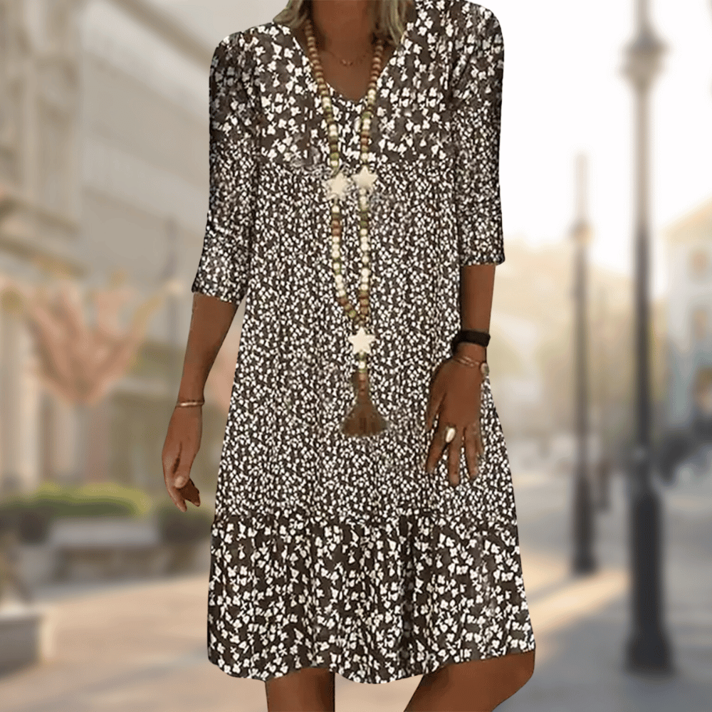 Lillymoda | Avery - Bedrucktes Lockeres Kleid mit V-Ausschnitt