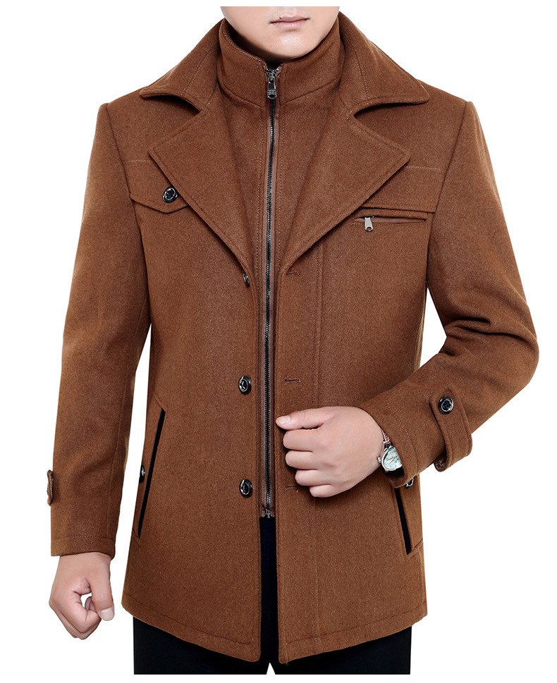 Einreihiger Woll-Trenchcoat für Herren mit Reißverschluss – Wollmantel – Winterjacken für Herren