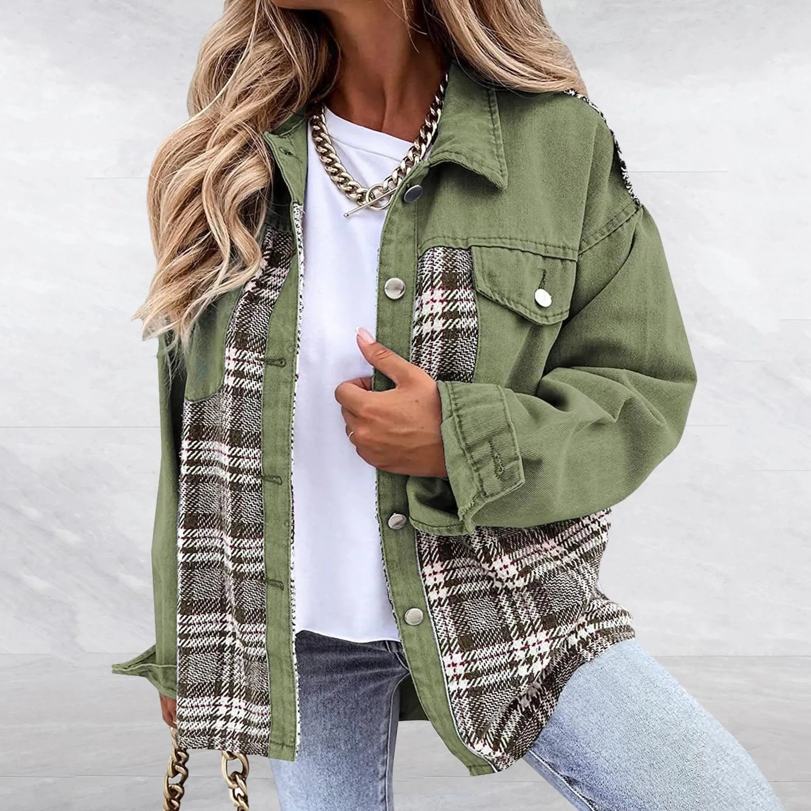 Lillymoda | Faith - Lässiger Karierter Denim-Mantel