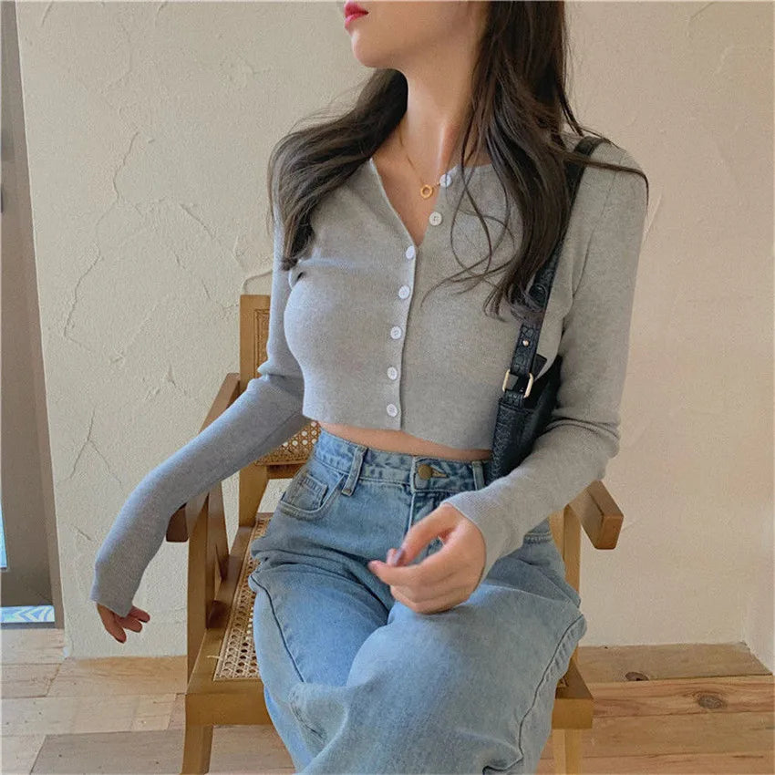Gwendy - Crop Top Pullover mit Knöpfen