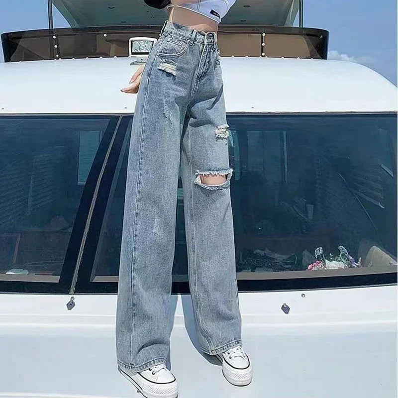 Brett - Lässige Weitbeinige Zerrissene Jeans