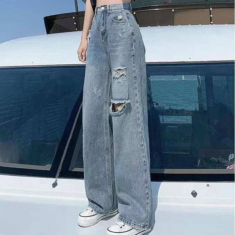 Brett - Lässige Weitbeinige Zerrissene Jeans