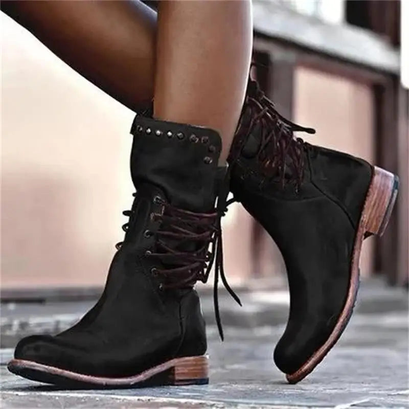 Lillymoda | Ava - Kunstlederstiefel mit Schnürsenkeln