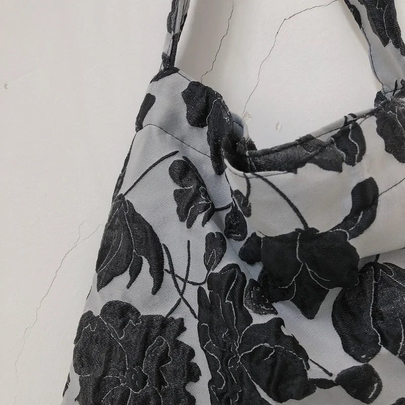 Floral bestickte Schultertasche – Vintage Shopper mit großer Kapazität - Wilma