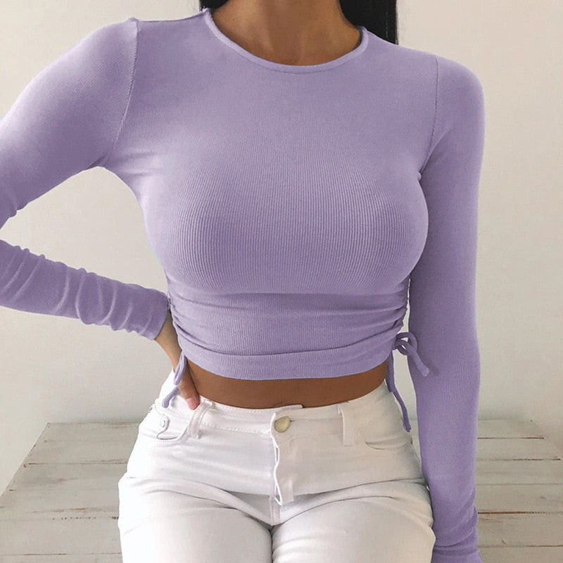 Langärmliges Damen-Shirt mit seitlicher Schnürung