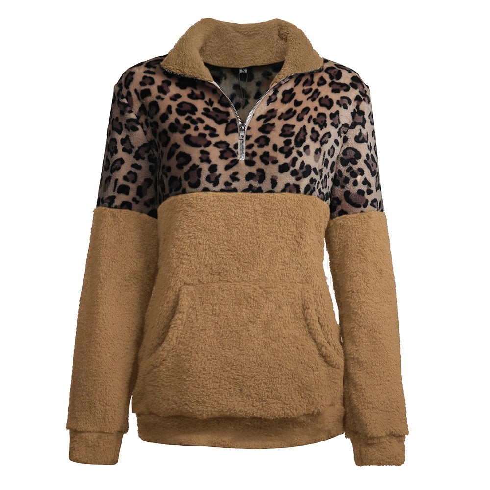 Leoparden-Fleece-Sweatshirt für Damen