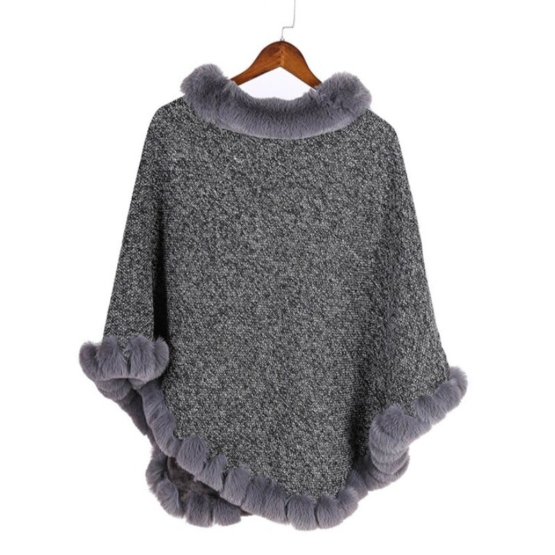 Poncho-Pullover für Damen mit Fell