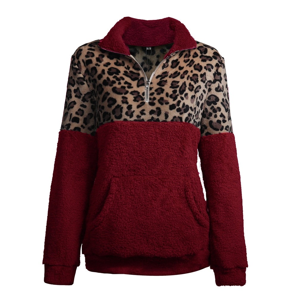 Leoparden-Fleece-Sweatshirt für Damen