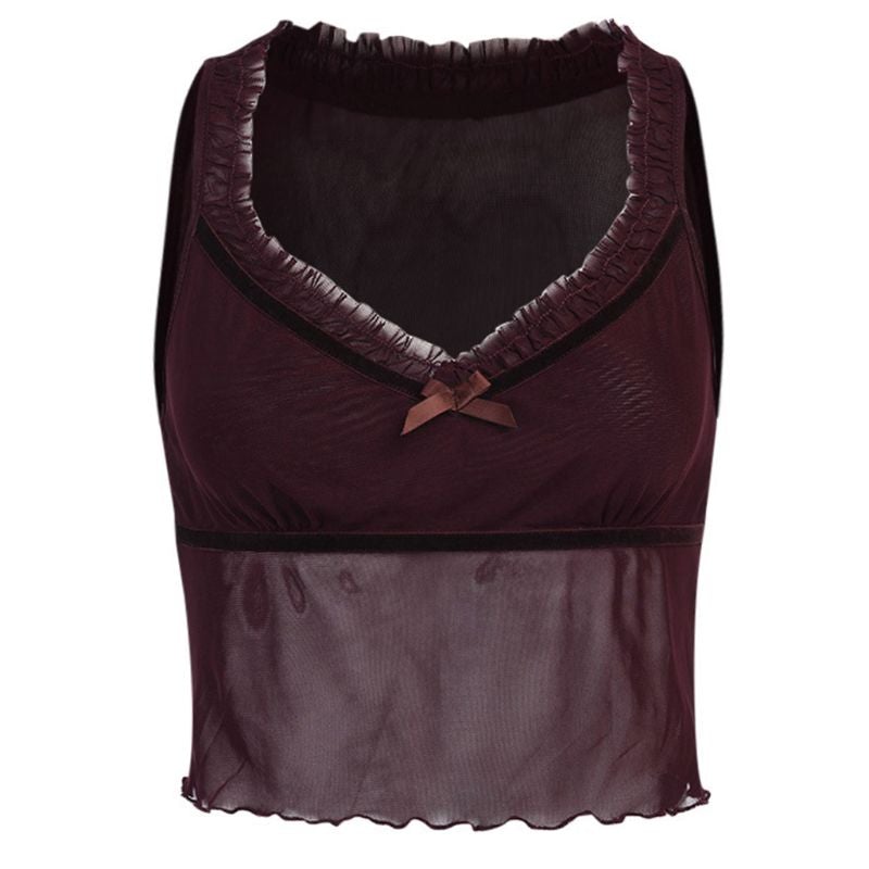 Damen-Tanktop, halb transparent mit Schleife